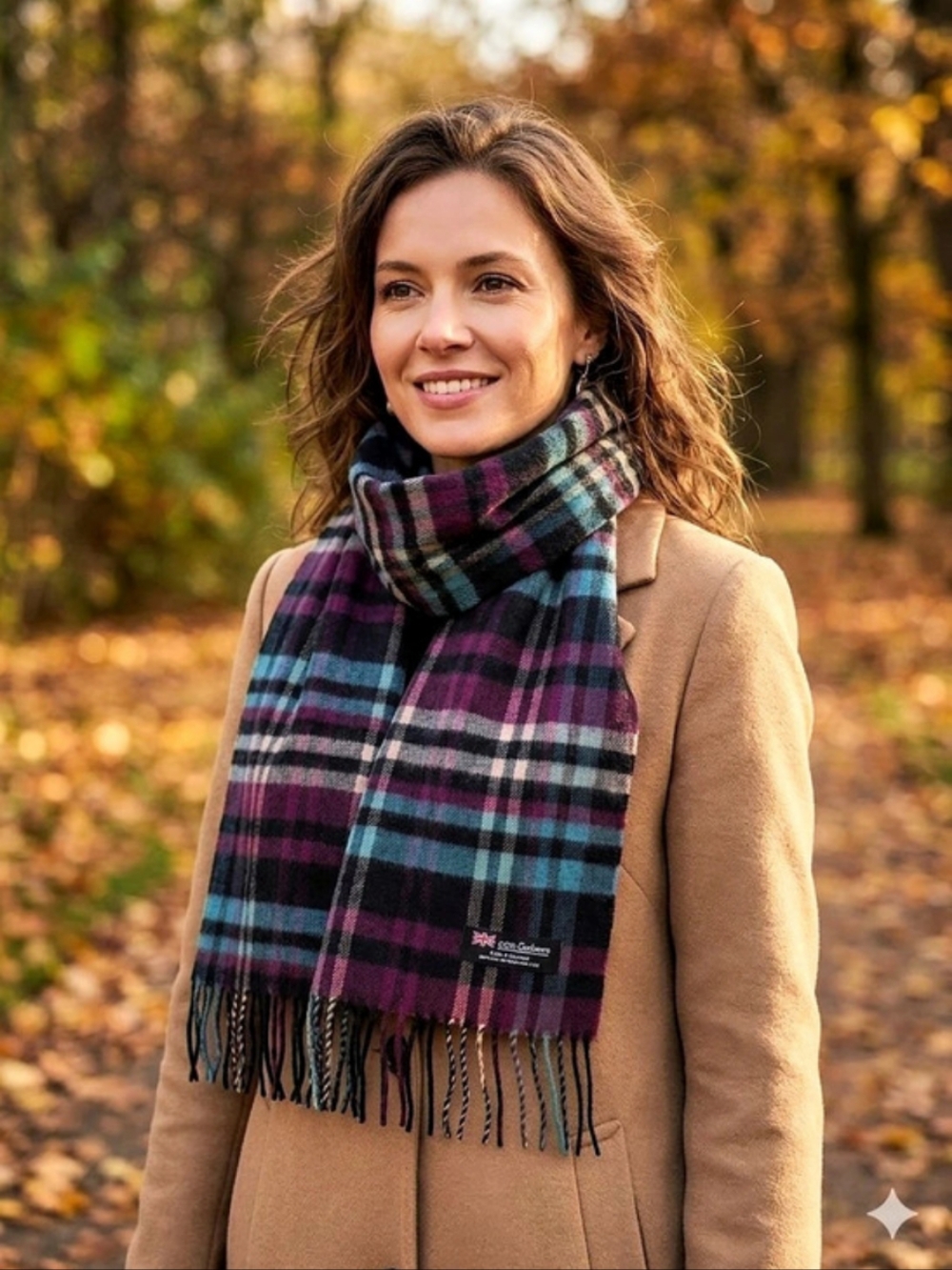 Edinburgh Cashmere Plaid Fringe Scarf in Black & Pink